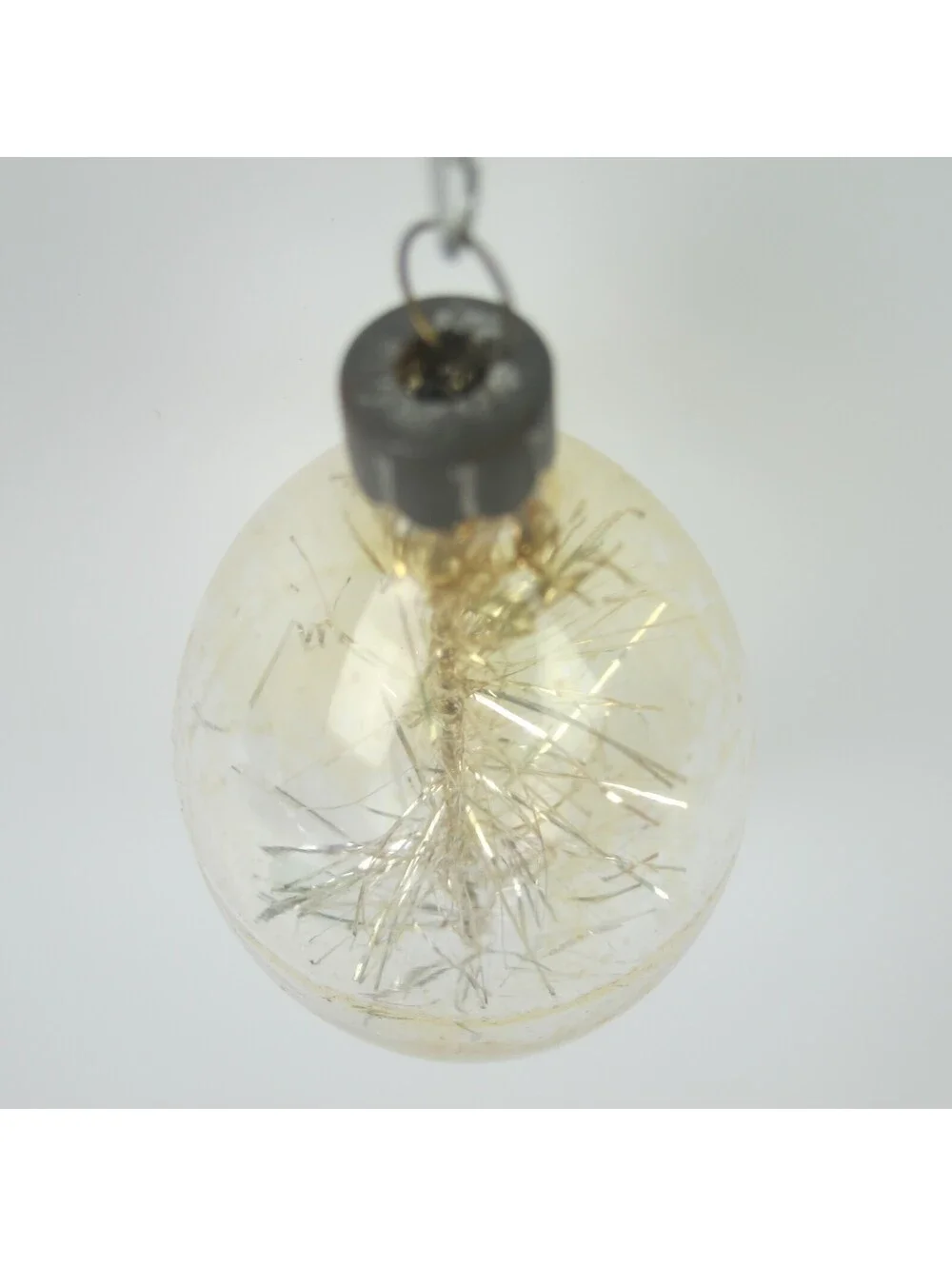 Vintage Unsilvered Glass DROP Christmas Ornament Gold Tinsel Stick 2.5